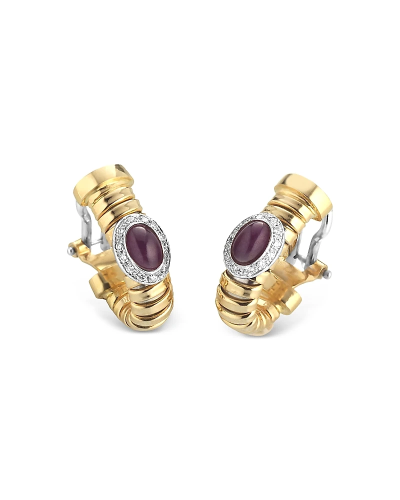 Alberto Milani 18K Yellow Gold Via Giardino Ruby & Diamond Tubogas Huggie Hoop Earrings