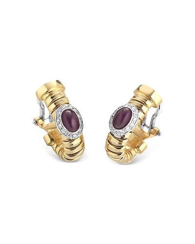 Alberto Milani 18K Yellow Gold Via Giardino Ruby & Diamond Tubogas Huggie Hoop Earrings