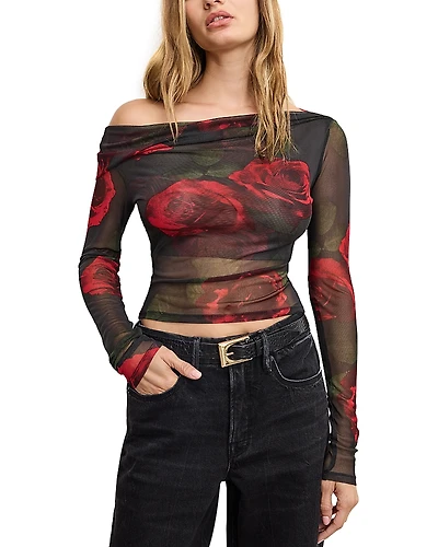 Good American Mesh Ruched Asymmetric Top