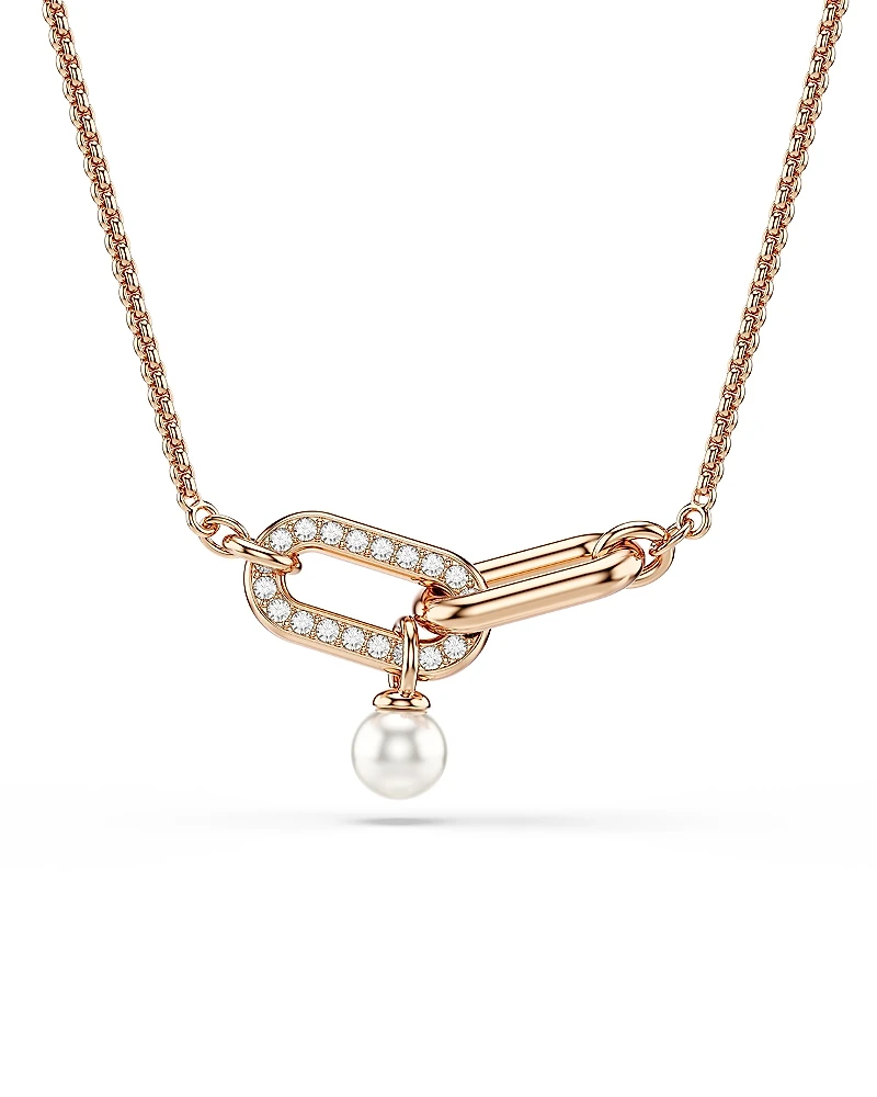 Swarovski Constella Pave Crystal Link & Faux Pearl Pendant Necklace, 14.87-18.87