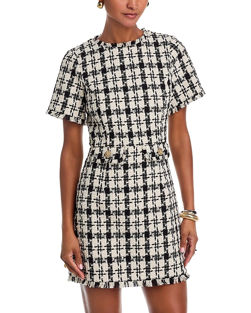 Aqua Short Sleeve Tweed Pocket Shift Dress - Exclusive