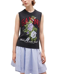 Ganni Graphic Rose Wool Blend Vest