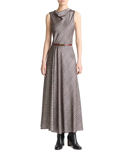Vince Pressed Plaid Cowlneck Dress