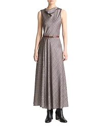 Vince Pressed Plaid Cowlneck Dress