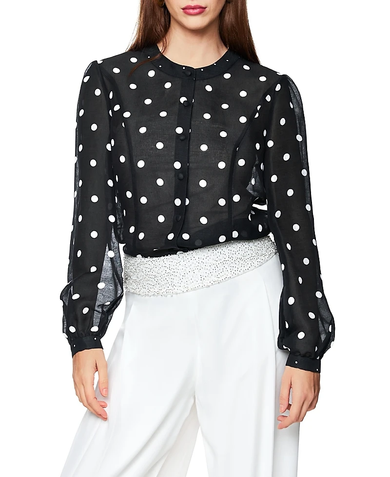 Marc Cain Silk and Linen Polka Dot Blouse