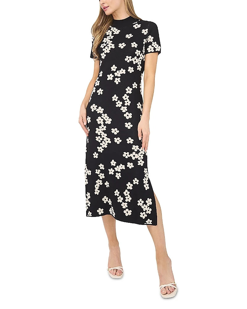 CeCe Floral Print Mock Neck Dress