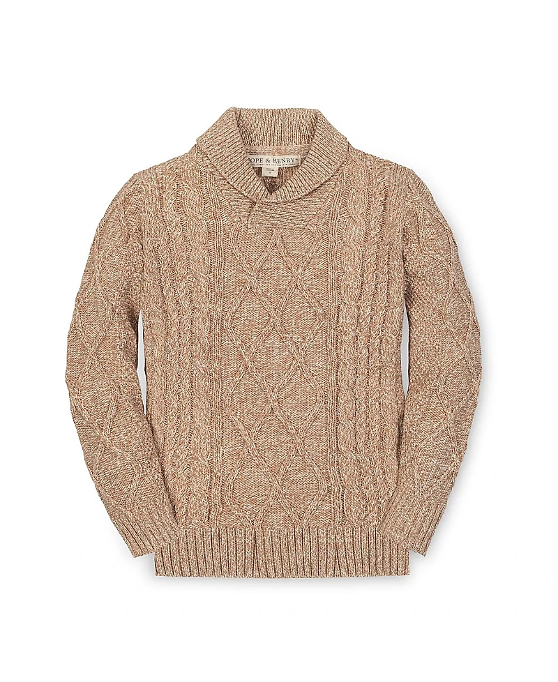 Hope & Henry Organic Long Sleeve Shawl Collar Cable Sweater - Big Kid
