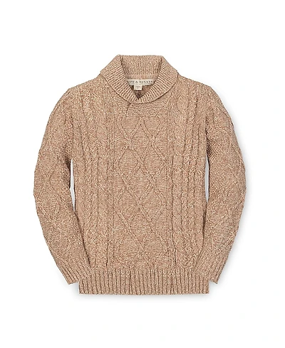 Hope & Henry Organic Long Sleeve Shawl Collar Cable Sweater - Big Kid