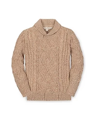 Hope & Henry Organic Long Sleeve Shawl Collar Cable Sweater - Big Kid
