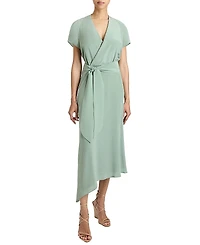 Santorelli Haley Cap Sleeve Silk Faux Wrap Hi Lo Midi Dress