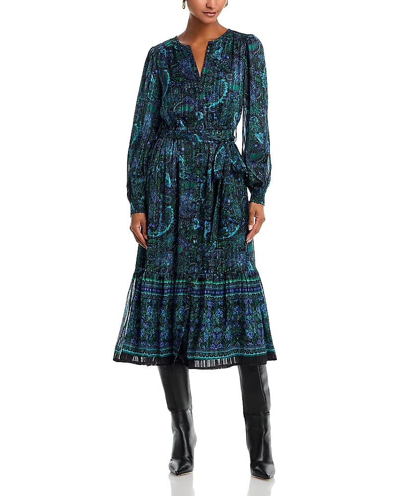 Aqua Paisley Print Midi Dress - Exclusive