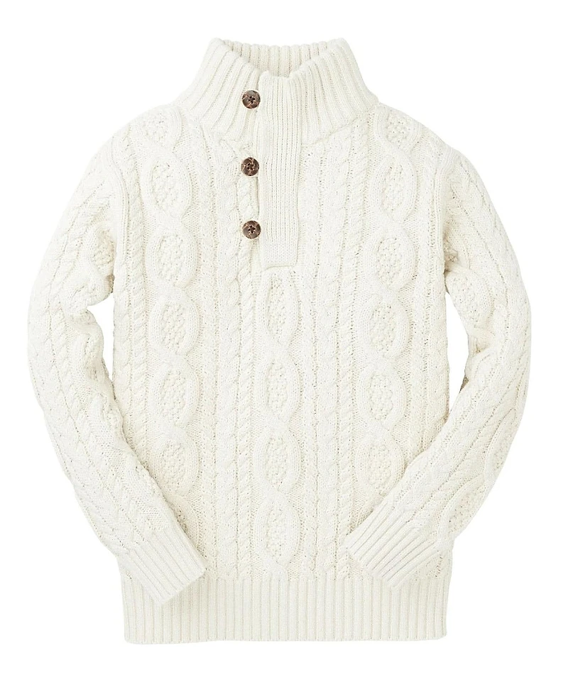Hope & Henry Boys' Organic Mock Neck Cable Sweater with Buttons - Baby