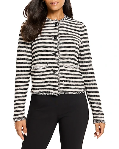 Nic+Zoe Striped Fringe Mix Femme Knit Jacket