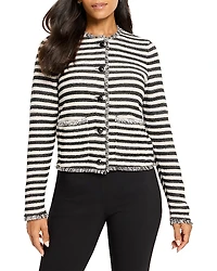 Nic+Zoe Striped Fringe Mix Femme Knit Jacket