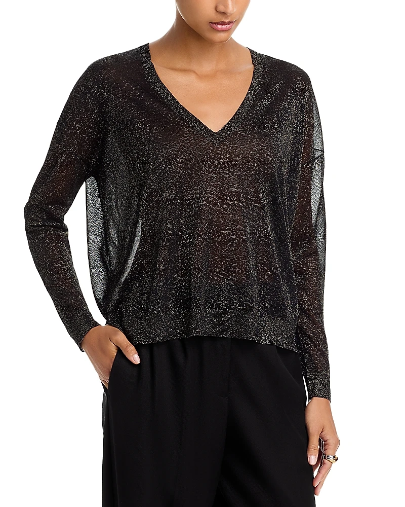 Co Metallic V Neck Pullover Sweater