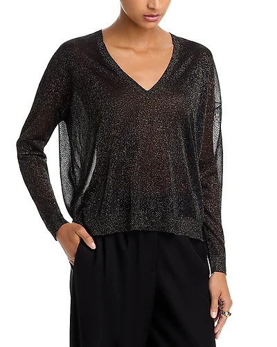 Co Metallic V Neck Pullover Sweater