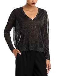 Co Metallic V Neck Pullover Sweater