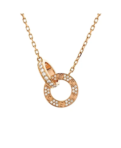 Pre-Owned Cartier Love Interlocking Pave Necklace 18K Rose Gold and Diamonds