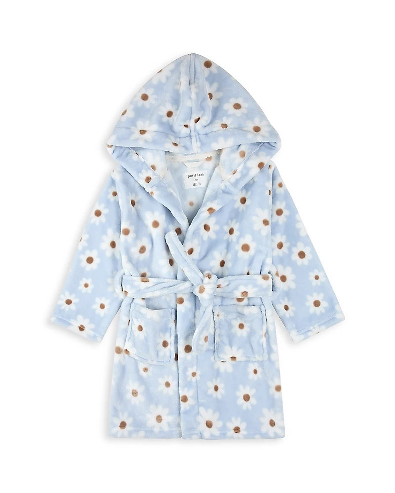 petit lem Girls' Daisy Print Plush Hooded Robe