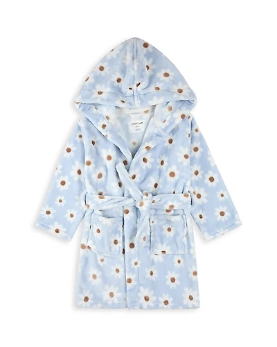 petit lem Girls' Daisy Print Plush Hooded Robe - Big Kid