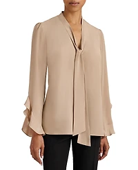 Santorelli Sienna Long Sleeve Silk Blouse with Neck Tie