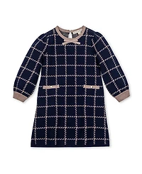 Hope & Henry Girls' Organic Puff Sleeve Bow Detail Intarsia Sweater Dress - Little Kid, Big Kid