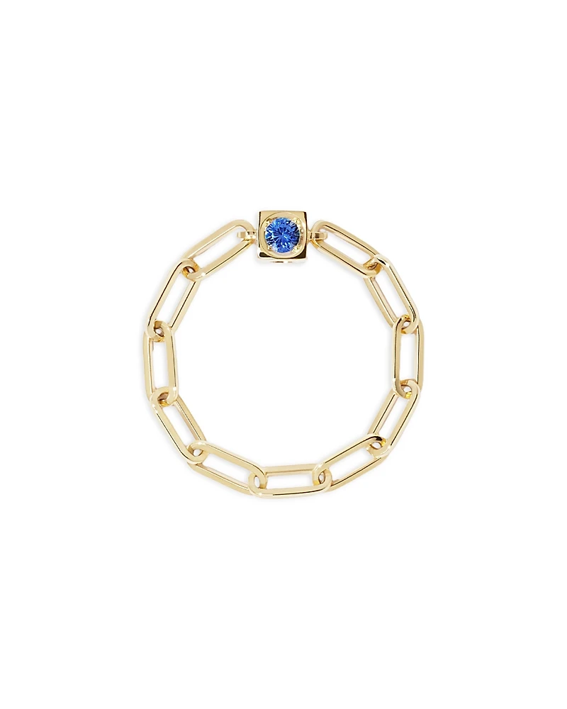 Dinh Van 18K Yellow Gold Le Cube Diamont Sapphire Chain Ring