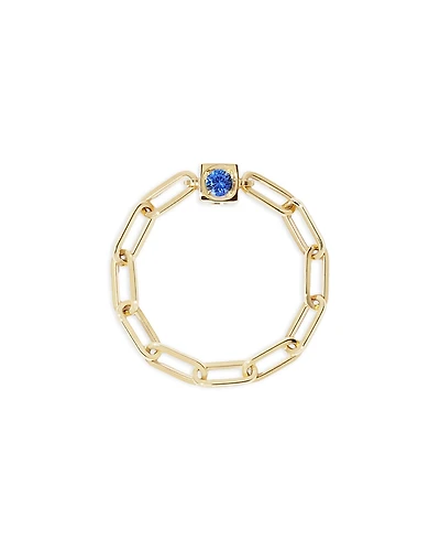 Dinh Van 18K Yellow Gold Le Cube Diamont Sapphire Chain Ring
