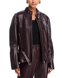 Helmut Lang Leather Moto Bomber Jacket