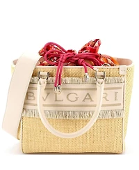 Pre-Owned Bvlgari Medium Fringe Logo Convertible Tote Raffia with Leather