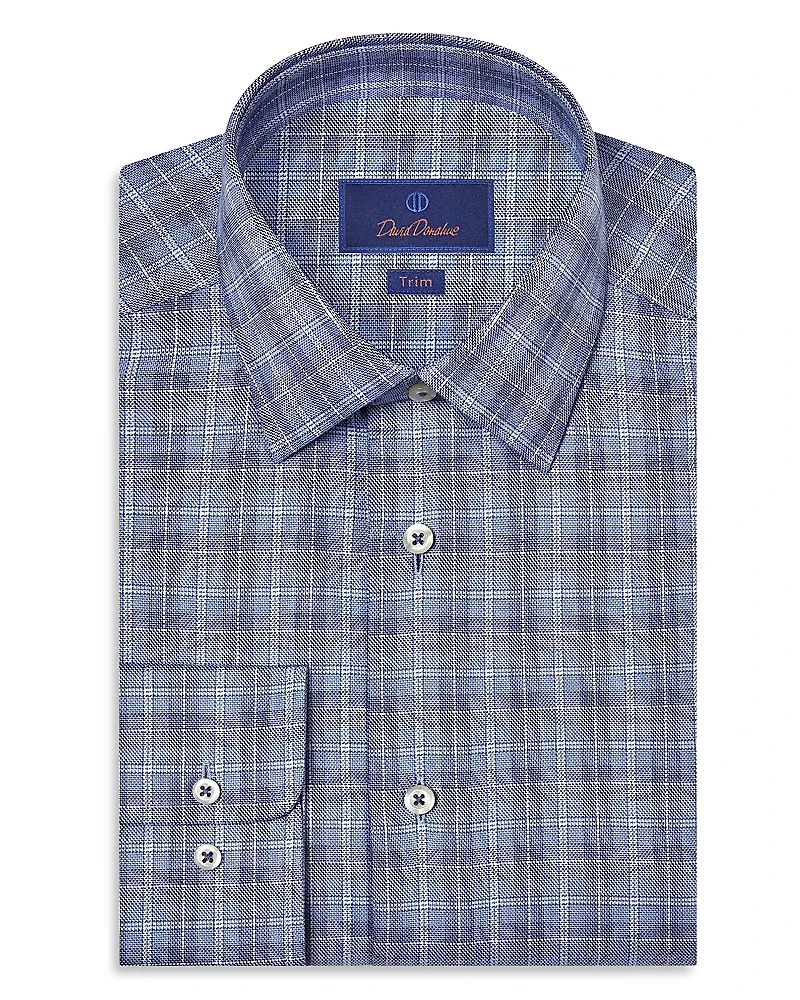 David Donahue Slim Fit Printed Twill Dress Shirt