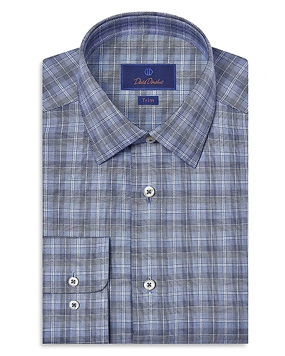 David Donahue Slim Fit Printed Twill Dress Shirt