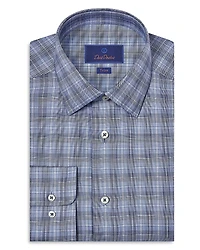 David Donahue Slim Fit Printed Twill Dress Shirt