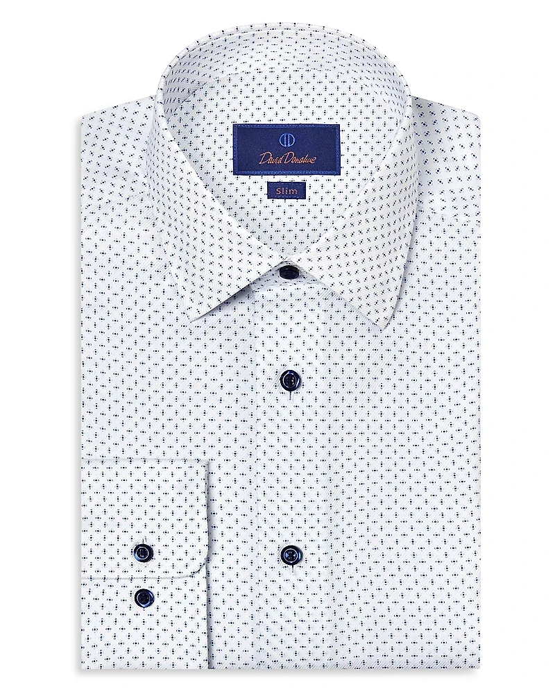 David Donahue Slim Fit Printed Stretch Dress Shirt