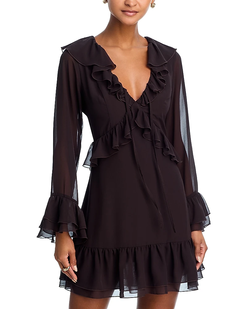 Aqua Ruffle Long Sleeve Mini Dress - Exclusive