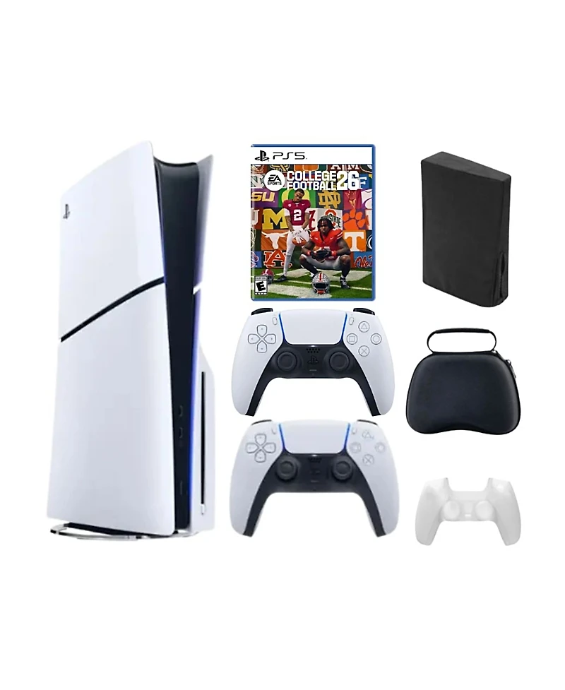Sony PlayStation 5 Slim Disc Bundle with College Football 26 Game, Accessories and Extra Controller