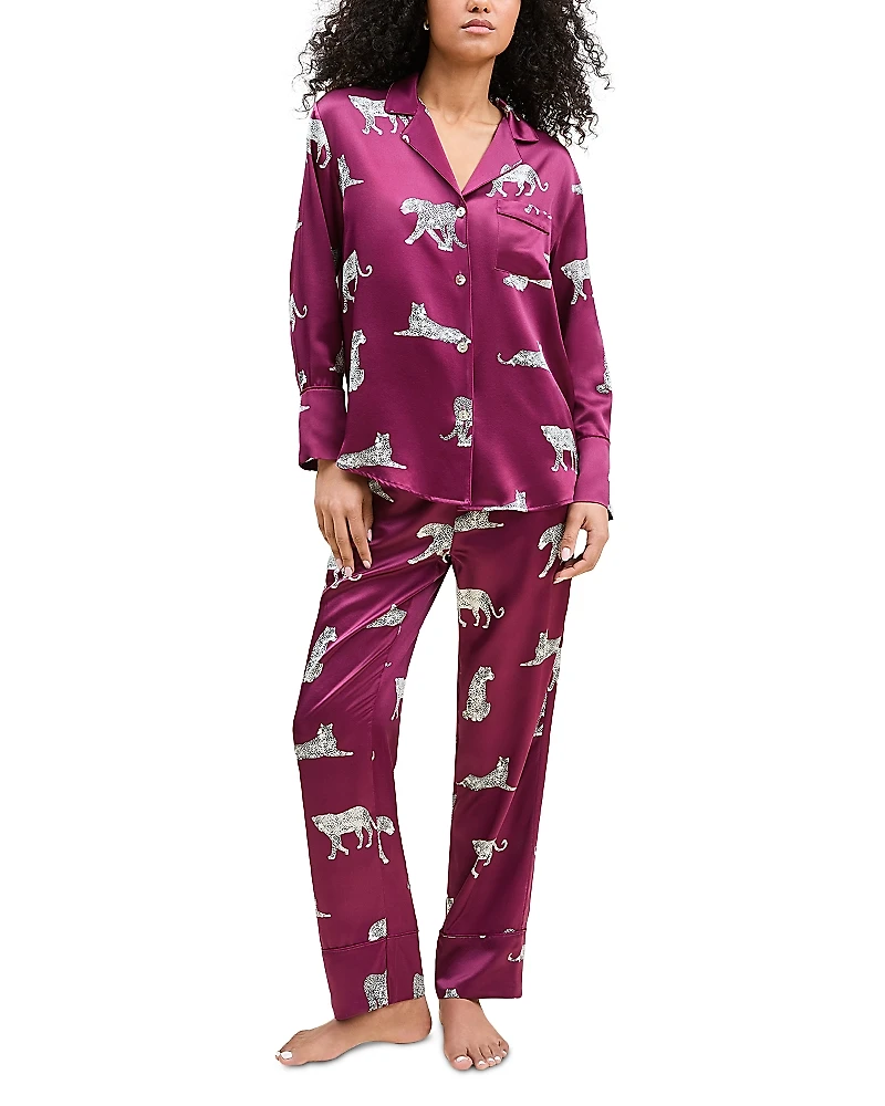 Petite Plume Silk Merlot Panther Pajama Set