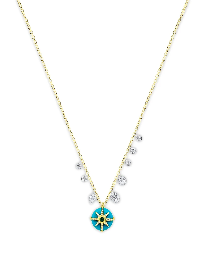 Meira T 14K White & Yellow Gold Turquoise, Emerald, & Diamond Dangle Pendant Necklace, 16-18