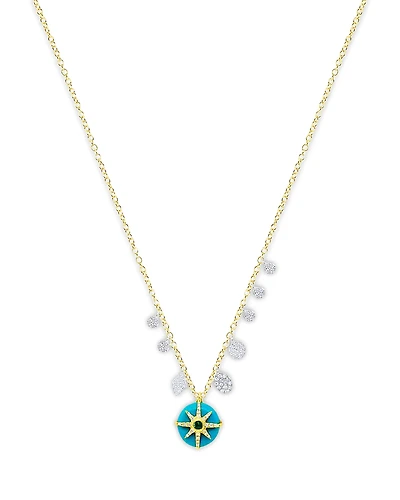 Meira T 14K White & Yellow Gold Turquoise, Emerald, & Diamond Dangle Pendant Necklace, 16-18