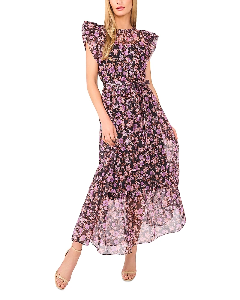 CeCe High Neck Flutter Sleeve Dress