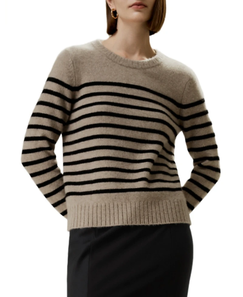 Lilysilk Striped Round Collar Cashmere Sweater