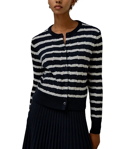 Lilysilk Striped Cable-Knit Cashmere Cardigan