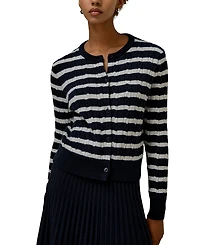Lilysilk Striped Cable-Knit Cashmere Cardigan