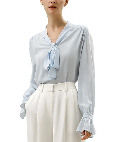 Lilysilk Silk V-Neck Ribbon Blouse