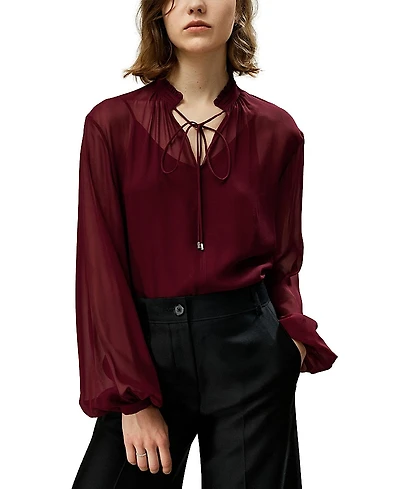Lilysilk Tie Front Drawstring Georgette Blouse