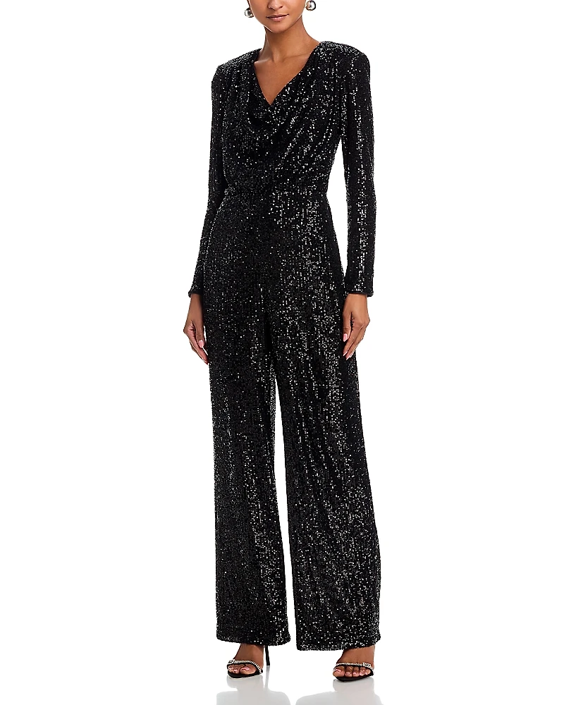 Eliza J Long Sleeve Sequin Jumpsuit