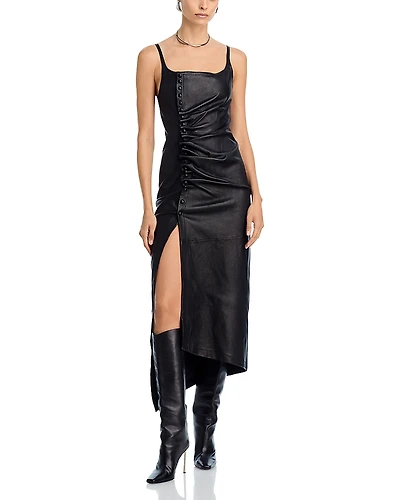 Rabanne Leather Asymmetric Short Dress