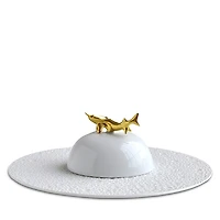 Bernardaud Ecume White Caviar Plate and Bell Cover