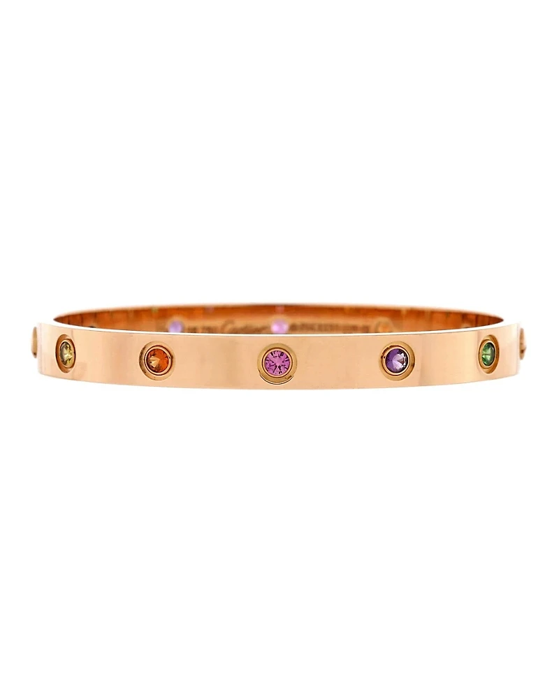 Pre-Owned Cartier Love 10 Stone Bracelet 18K Rose Gold with Garnet, Amethyst and Sapphire