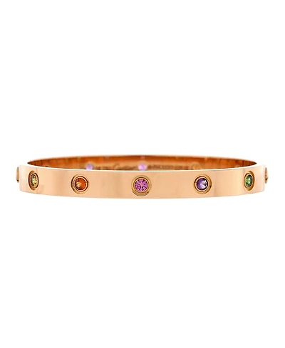 Pre-Owned Cartier Love 10 Stone Bracelet 18K Rose Gold with Garnet, Amethyst and Sapphire